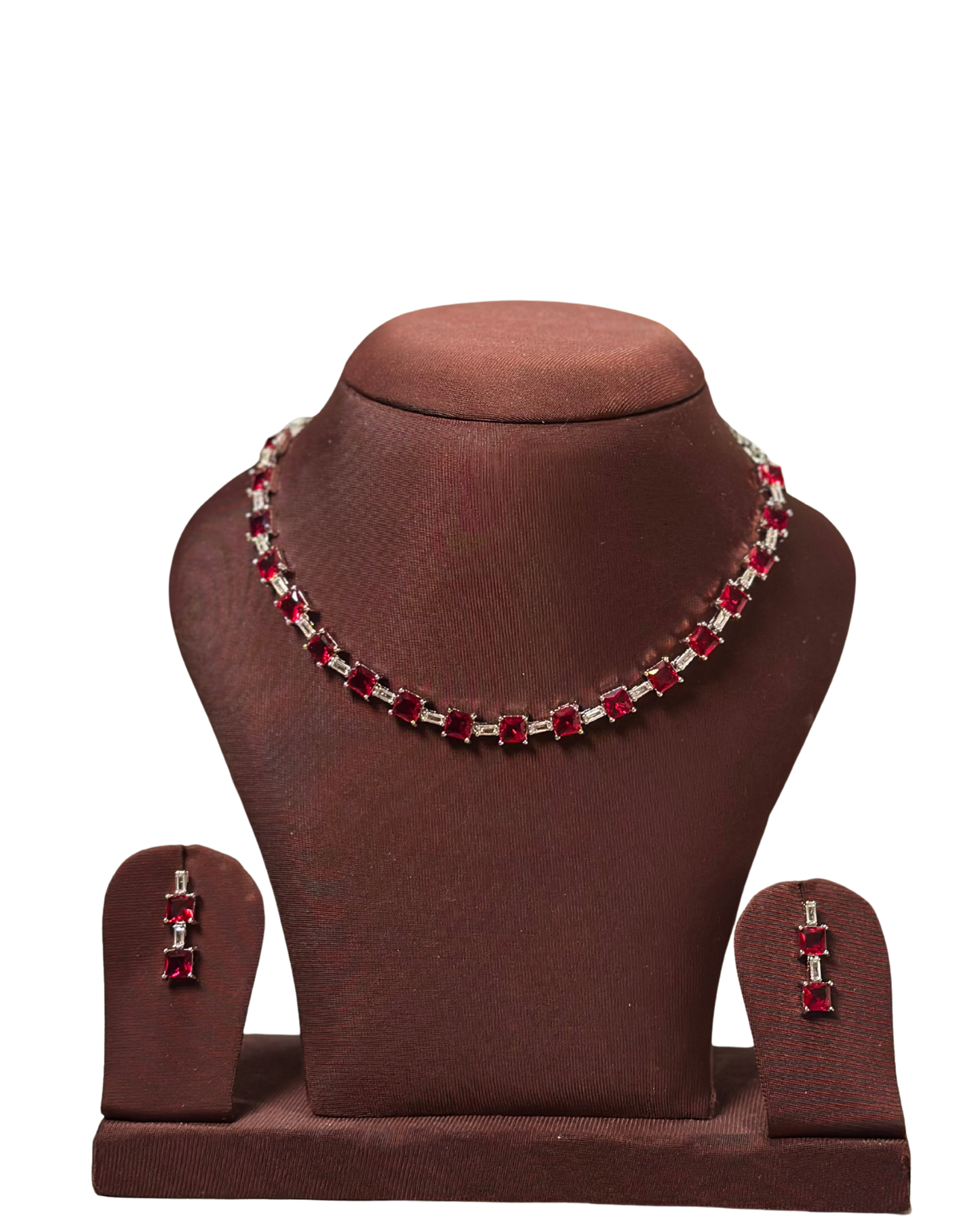 Ruhika: Ruby Square-Cut Silver-Plated Set