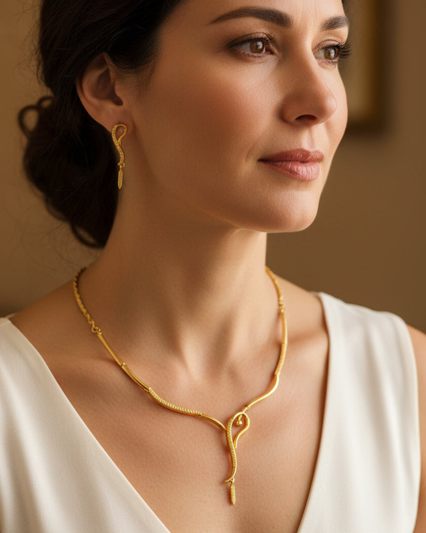 Gold Tone Swan Curve Necklace Set 'Annam' – With Love, Bashi
