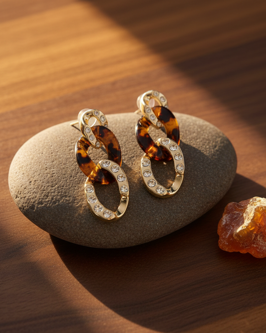 Tortoiseshell Crystal Earrings on Amber