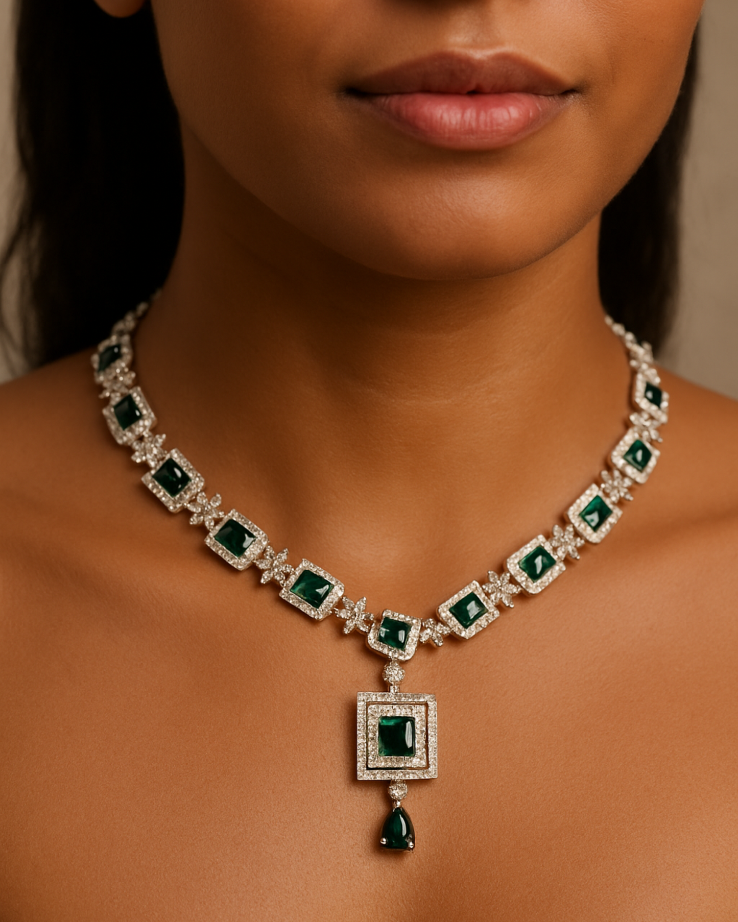 Avira: Emerald Square-Cut Silver-Plated Set