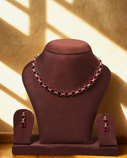 Ruhika: Ruby Square-Cut Silver-Plated Set