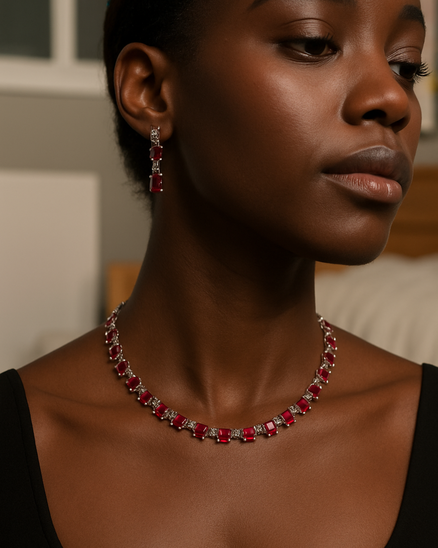 Ruhika: Ruby Square-Cut Silver-Plated Set