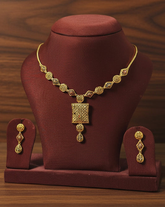 Gold Tone Filigree Geometric Necklace Set 'Jaali' – With Love, Bashi