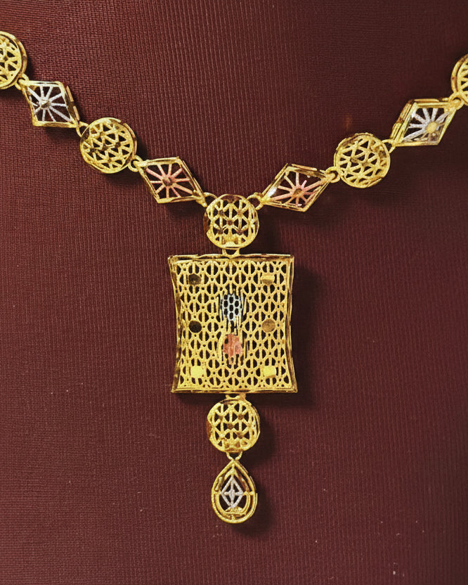 Gold Tone Filigree Geometric Necklace Set 'Jaali' – With Love, Bashi
