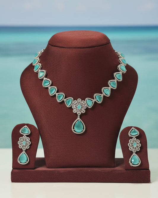 Teal Crystal Teardrop Necklace Set 'Kayal' – With Love, Bashi