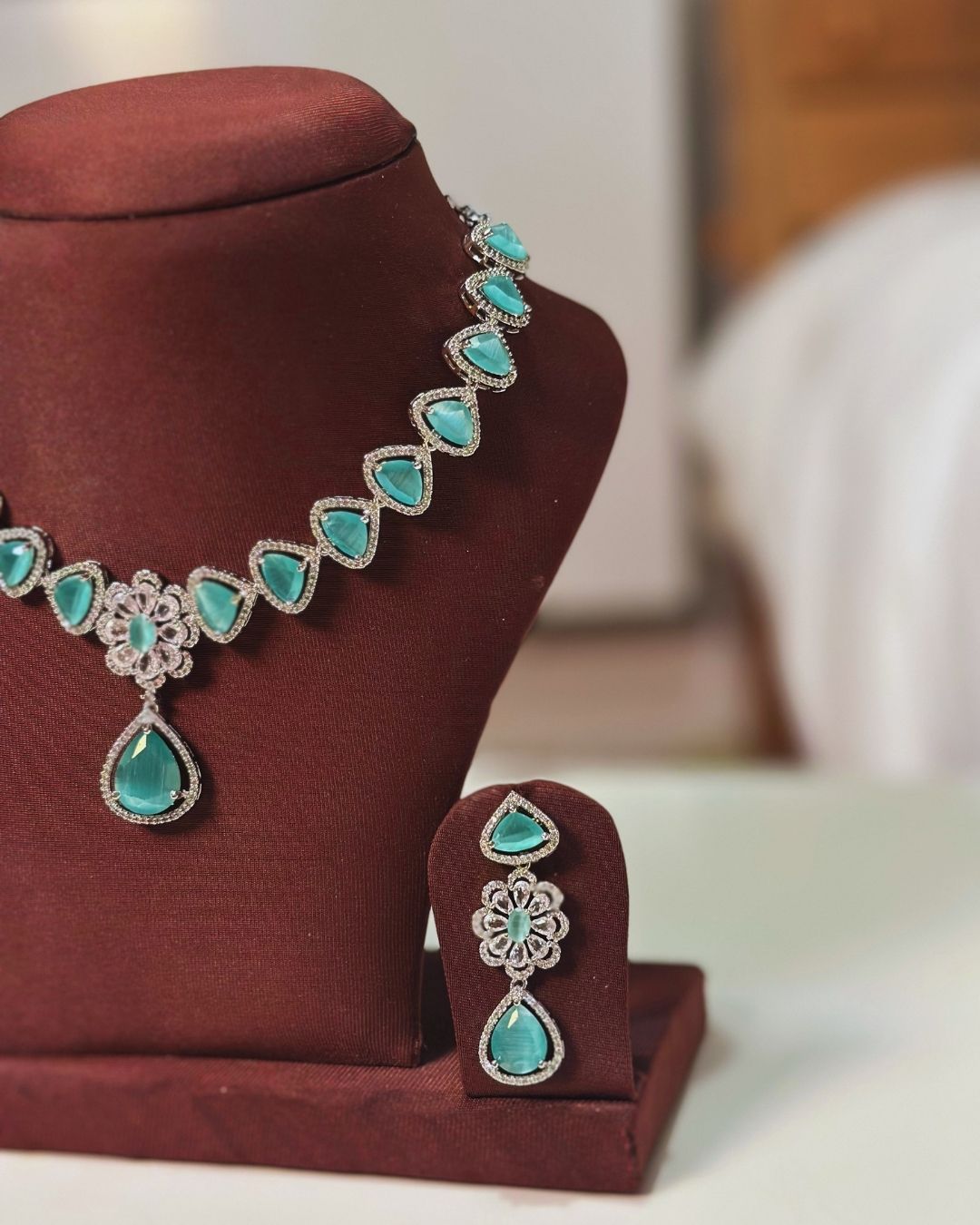Teal Crystal Teardrop Necklace Set 'Kayal' – With Love, Bashi