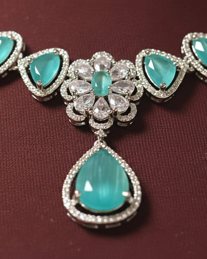 Teal Crystal Teardrop Necklace Set 'Kayal' – With Love, Bashi
