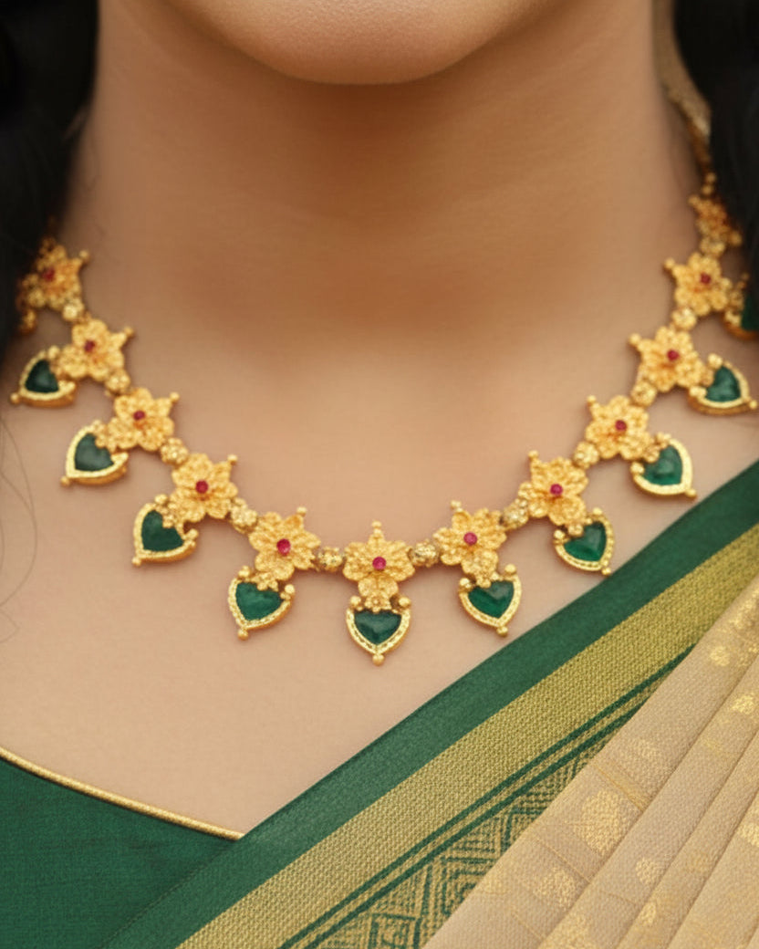 Kerala Gold Tone Emerald Heart Necklace 'Thulasi' – With Love, Bashi