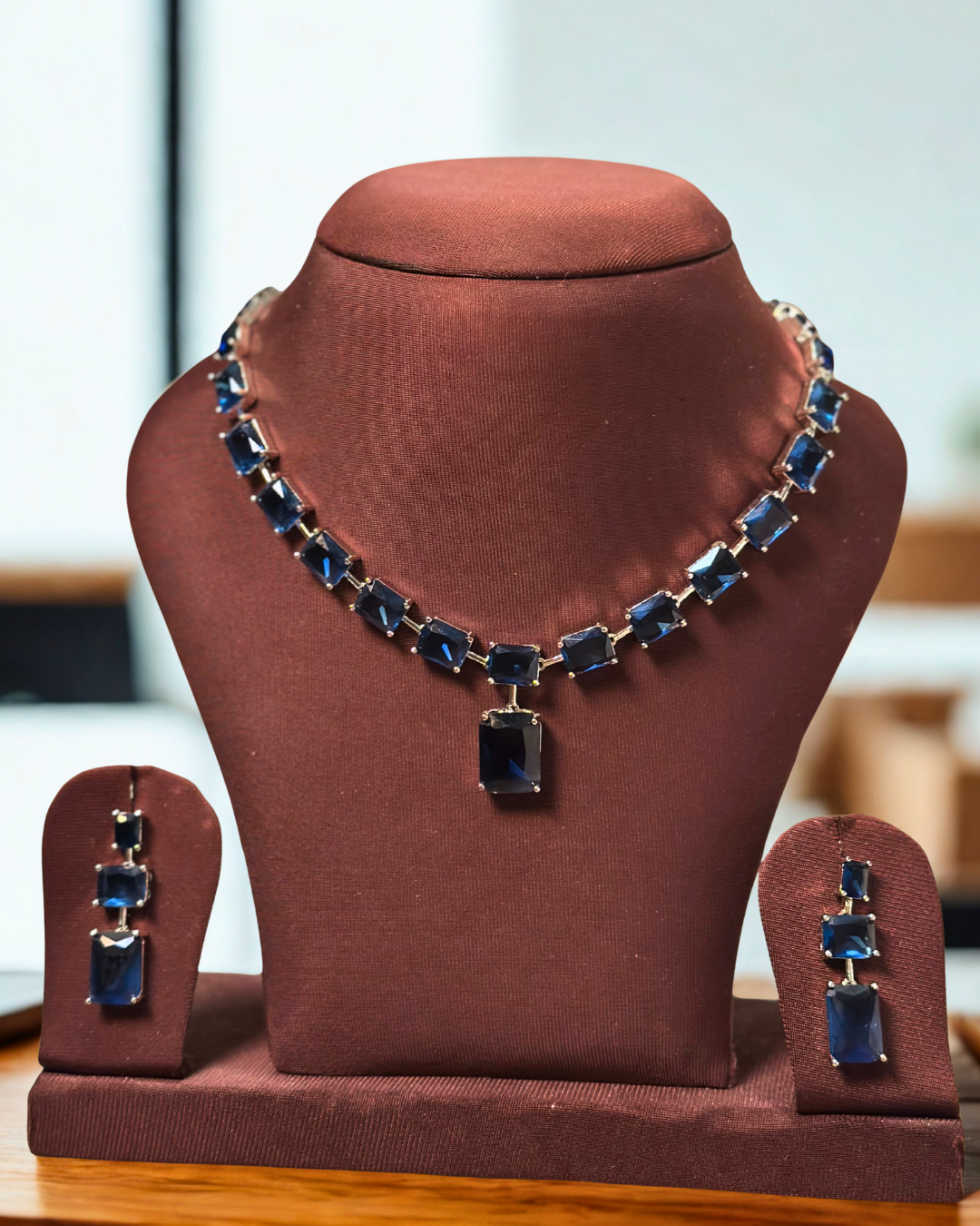 Neelam: Sapphire Square-Cut Silver-Plated Set