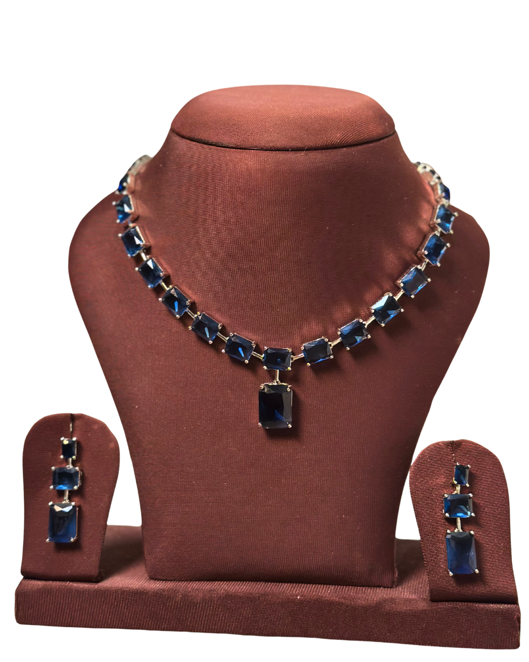 Neelam: Sapphire Square-Cut Silver-Plated Set