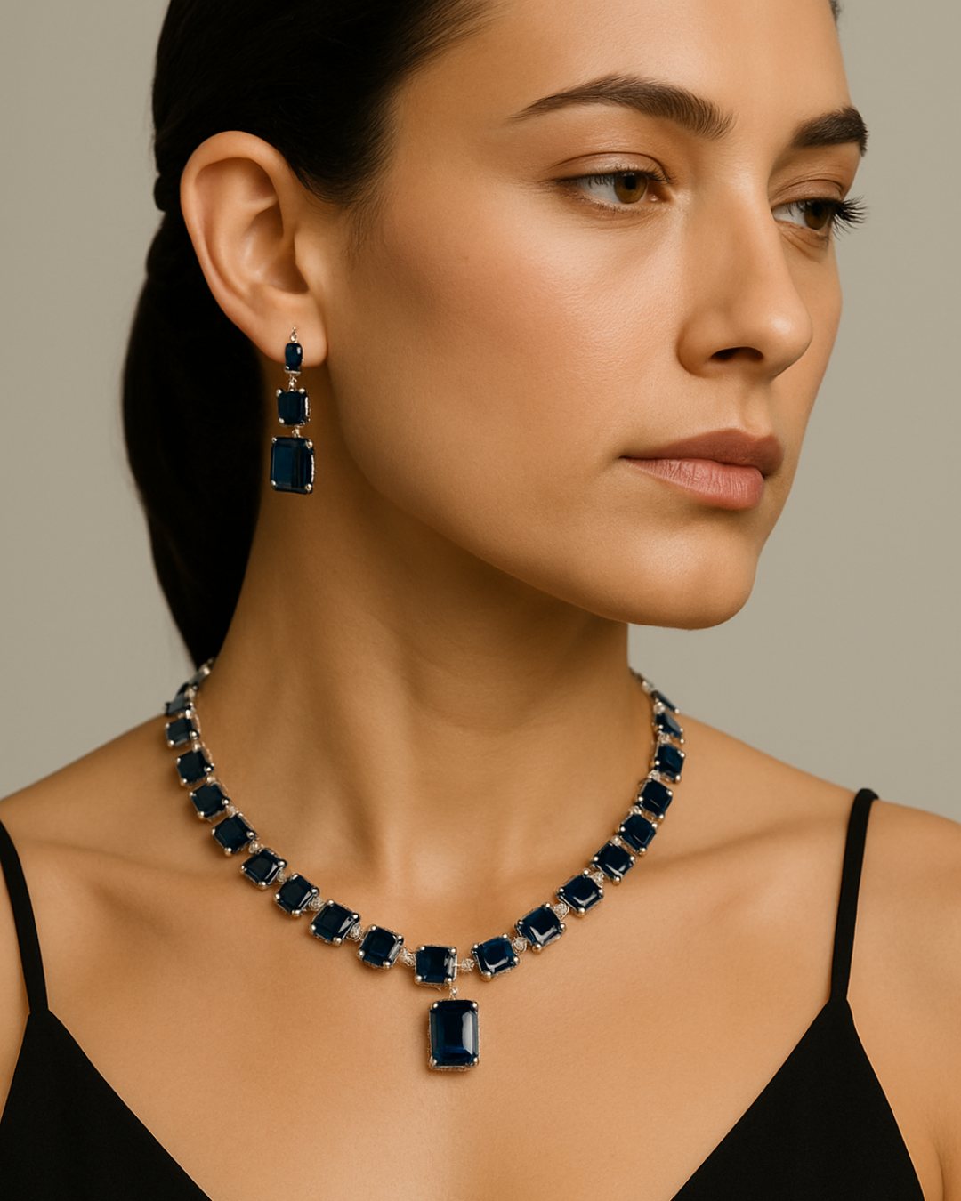 Neelam: Sapphire Square-Cut Silver-Plated Set