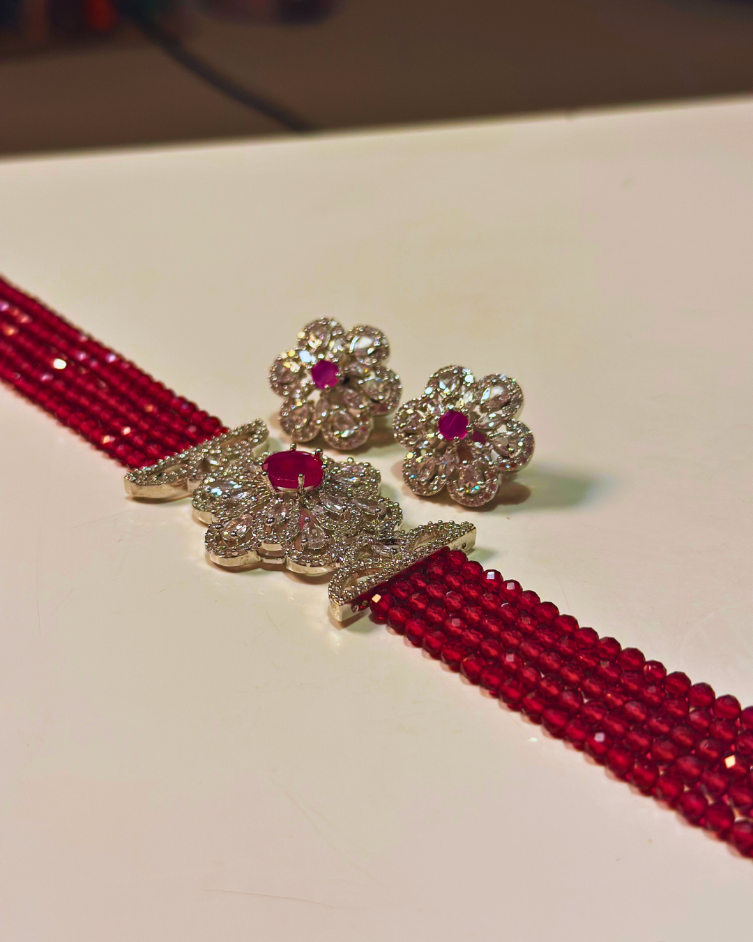 Kashvi: Ruby Beaded Choker Set