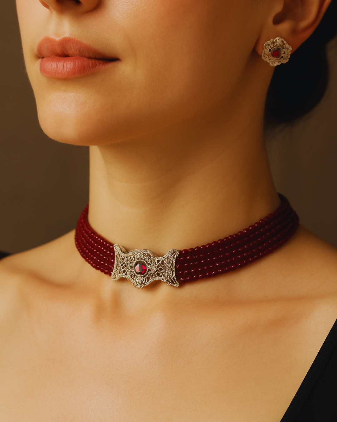 Kashvi: Ruby Beaded Choker Set