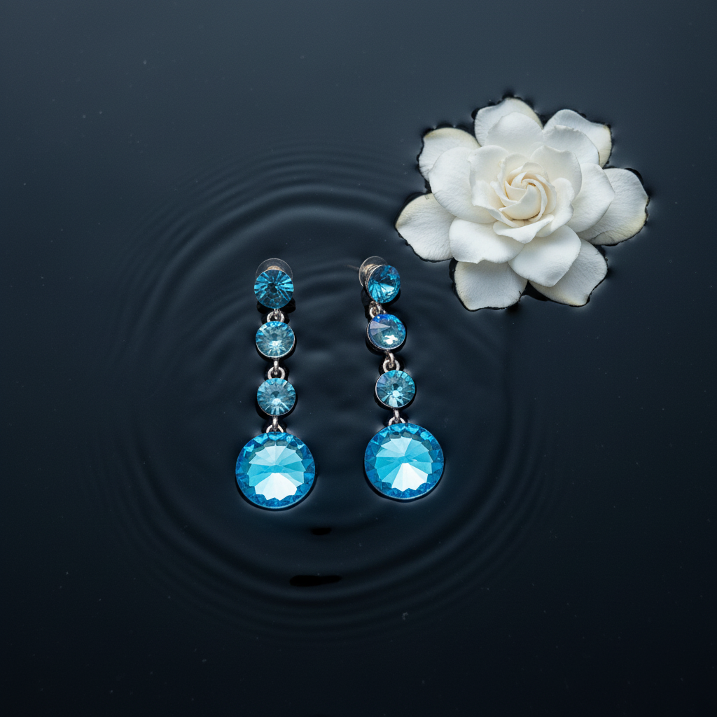 Blue Crystal Earrings on Water