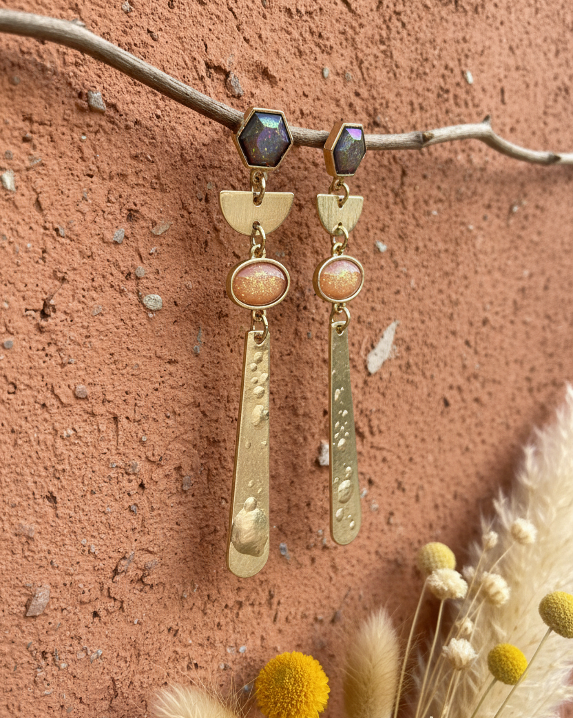 Boho Gold Bar Earrings on Twig