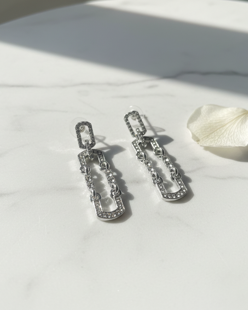 Crystal Chain Link Earrings on Marble