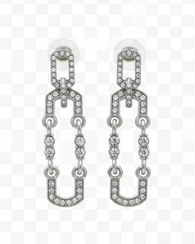 Crystal Chain Link Earrings Transparent Background