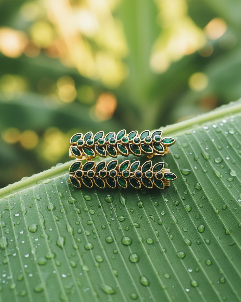 Emerald Clips on Banana Leaf