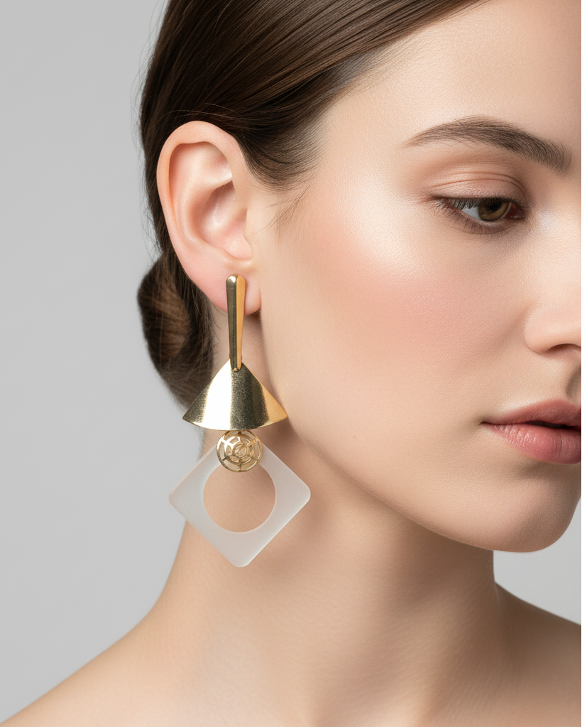 Geometric Drop Earrings on Model