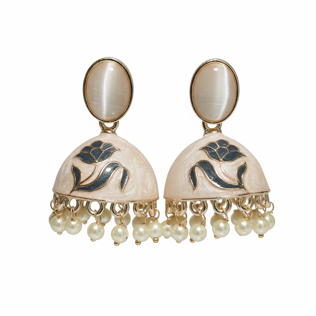 Ivory Meenakari Jhumka Transparent Background