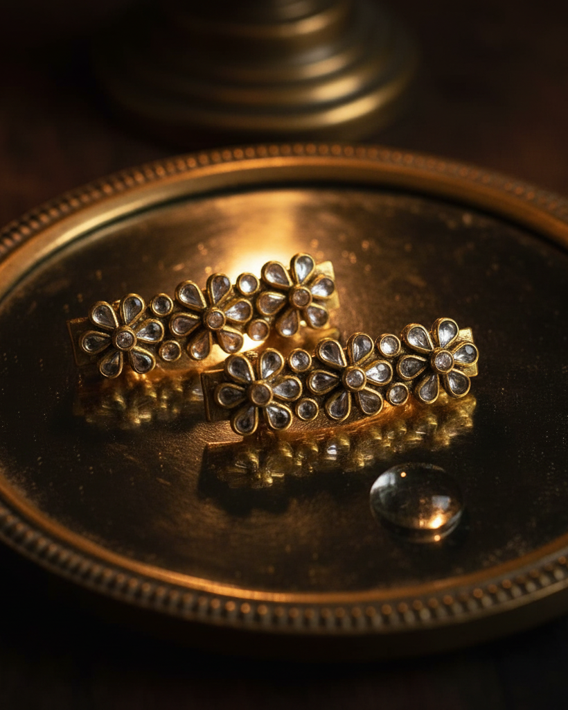 Kundan Clips on Antique Mirror