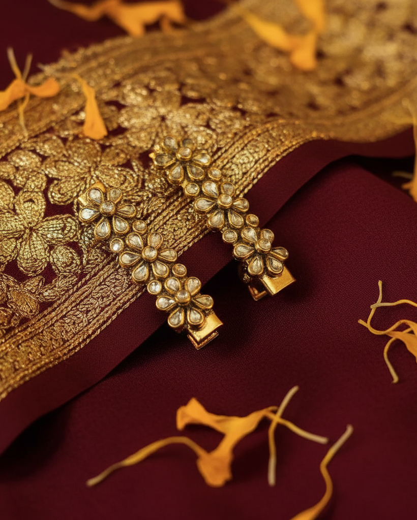 Kundan Clips on Silk Dupatta
