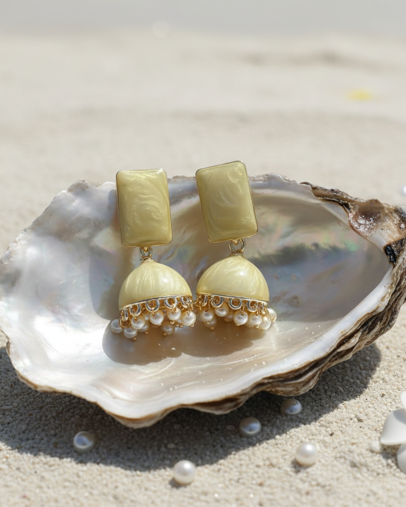 Pearl White Jhumka in Oyster Shell