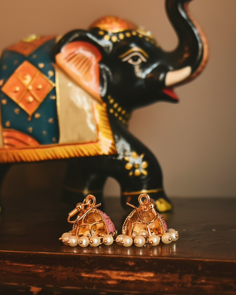 Rose Gold Meenakari Jhumka with Elephant