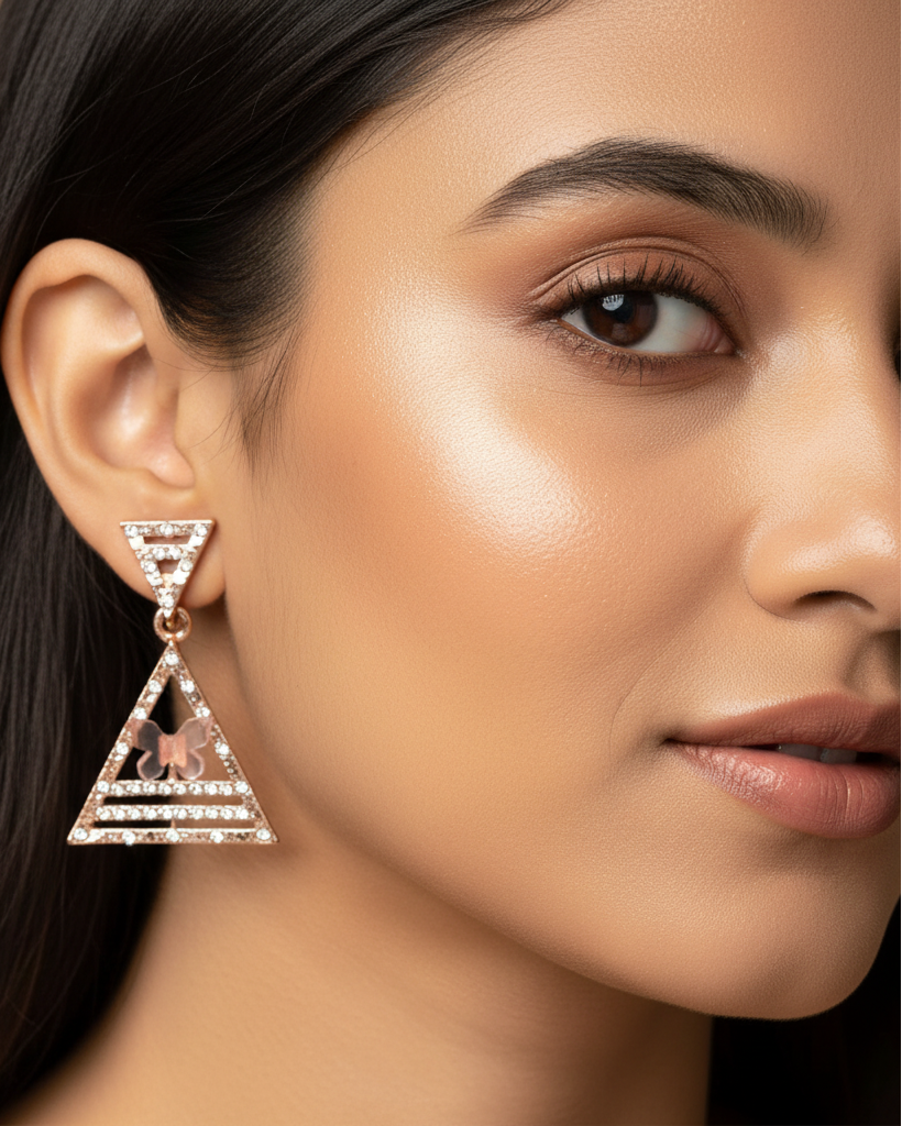 Rose Gold Triangle Butterfly Earring on Model