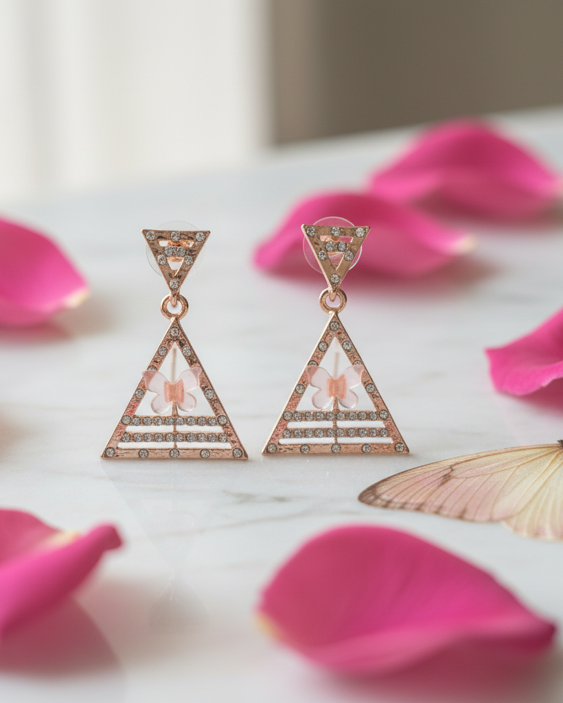 Rose Gold Triangle Butterfly Earrings Product Shot