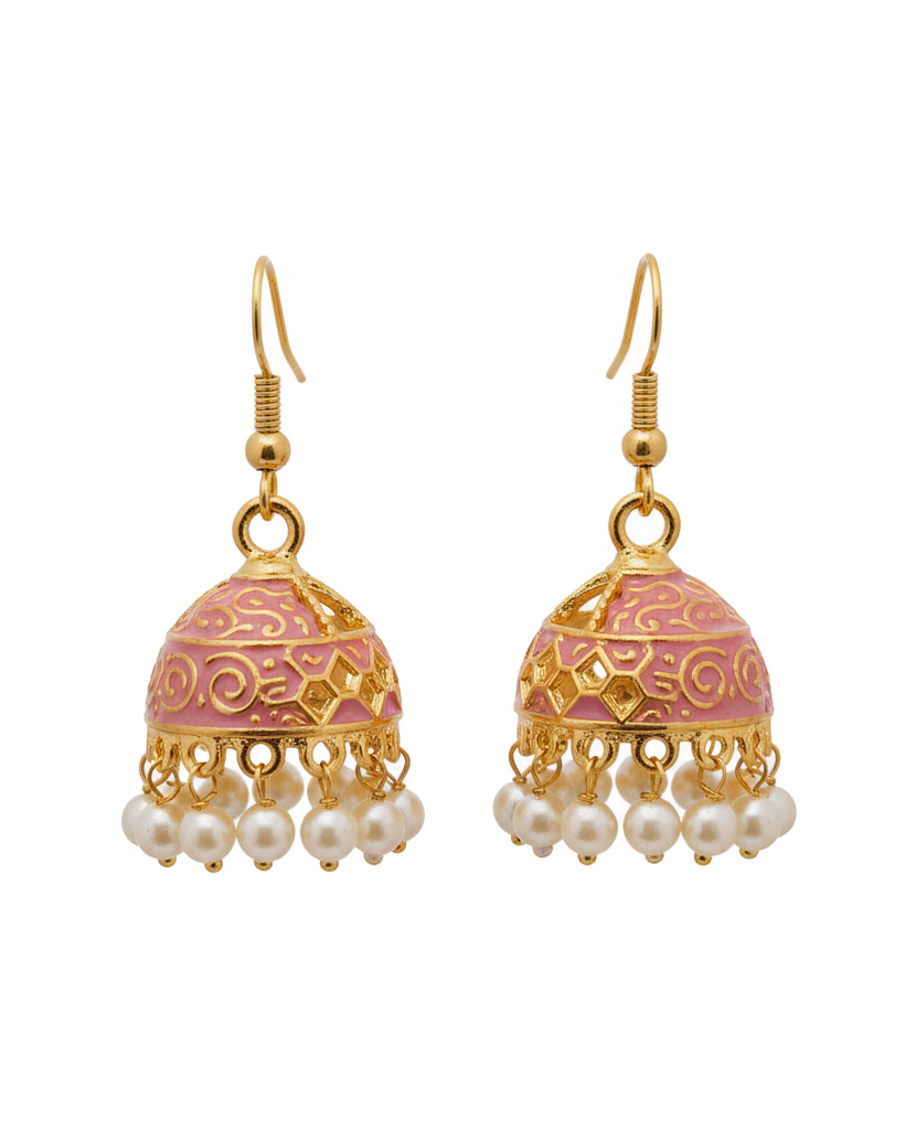 Small Pink Meenakari Jhumka Transparent