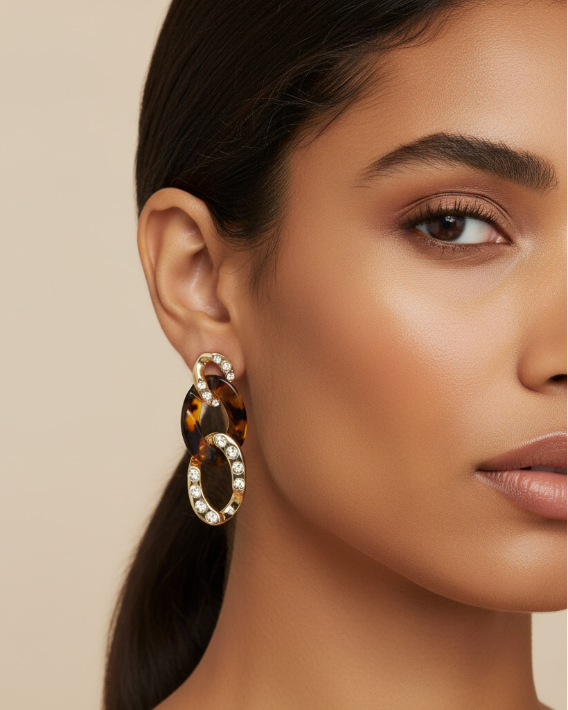 Tortoiseshell Crystal Earrings on Model